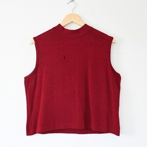 2002 Y2K St. John Deep Ruby Red Knit Mockneck Sleeveless Top L | Made in USA